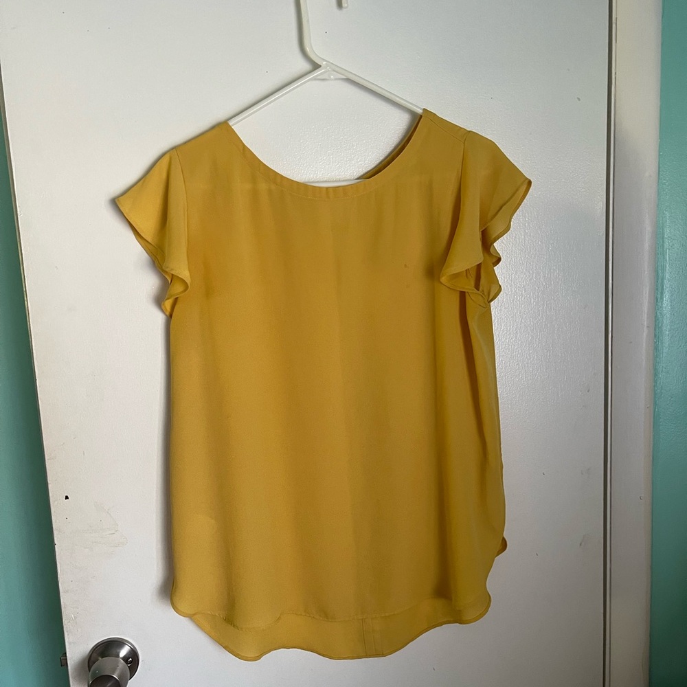 LOFT Gold Ruffled Cap Sleeve Blouse